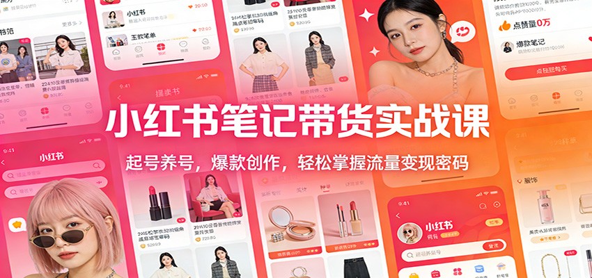 小红书笔记带货实战课：起号养号，爆款创作，轻松掌握流量变现密码汇通分享-分享轻创项目-网络创业-项目实操-兼职-网赚-副业-抖音-快手-小红书-闲鱼-视频号-直播-短视频-中视频-带货-短剧-游戏搬砖-引流等教程课程分享汇通分享