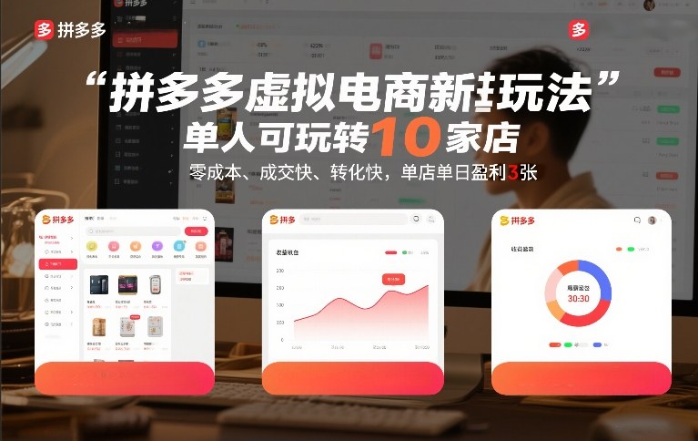 拼多多虚拟电商新玩法，单人可玩转10家店，零成本、成交快、转化快，单店单日盈利3张【揭秘】-旺仔资源库