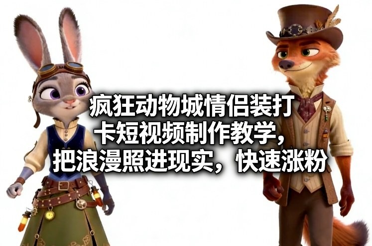 疯狂动物城情侣装打卡短视频制作教学，把浪漫照进现实，快速涨粉-樵渔匹