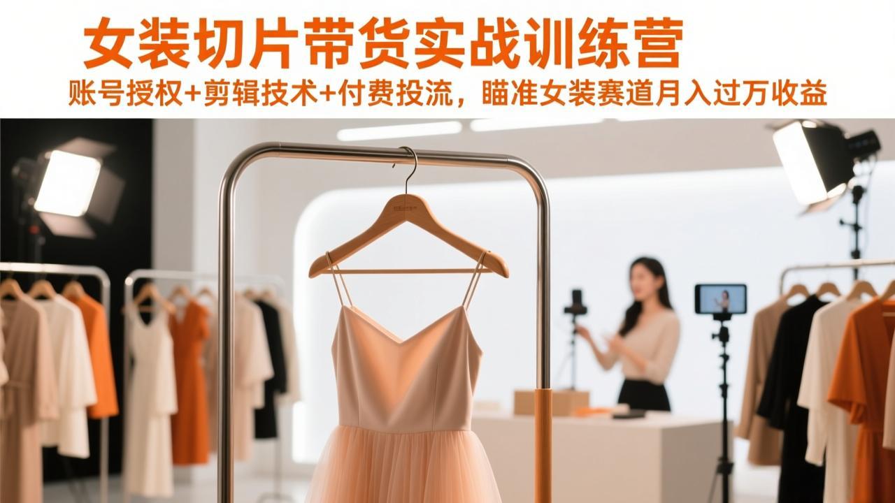 女装切片带货实战训练营，账号授权+剪辑技术+付费投流，瞄准女装赛道月入过万收益-吾爱自习网