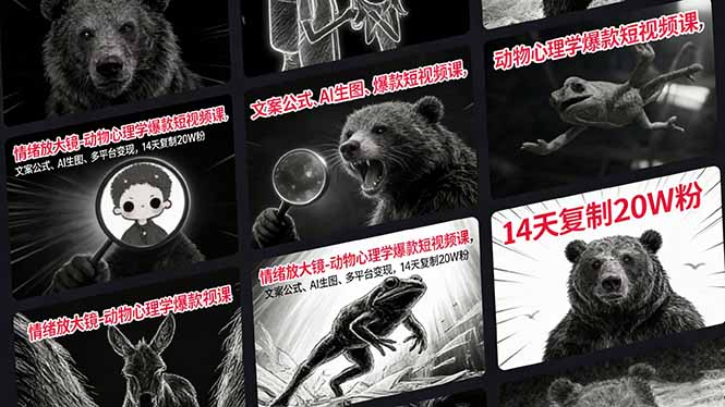 情绪放大镜-动物心理学爆款短视频课，文案公式、AI生图、多平台变现，14天复制20W粉