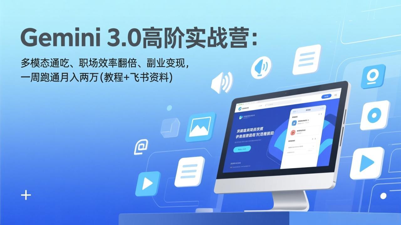 Gemini 3.0高阶实战营：多模态通吃、职场效率翻倍、副业变现，一周跑通月入两万(教程+飞书资料-吾爱自习网