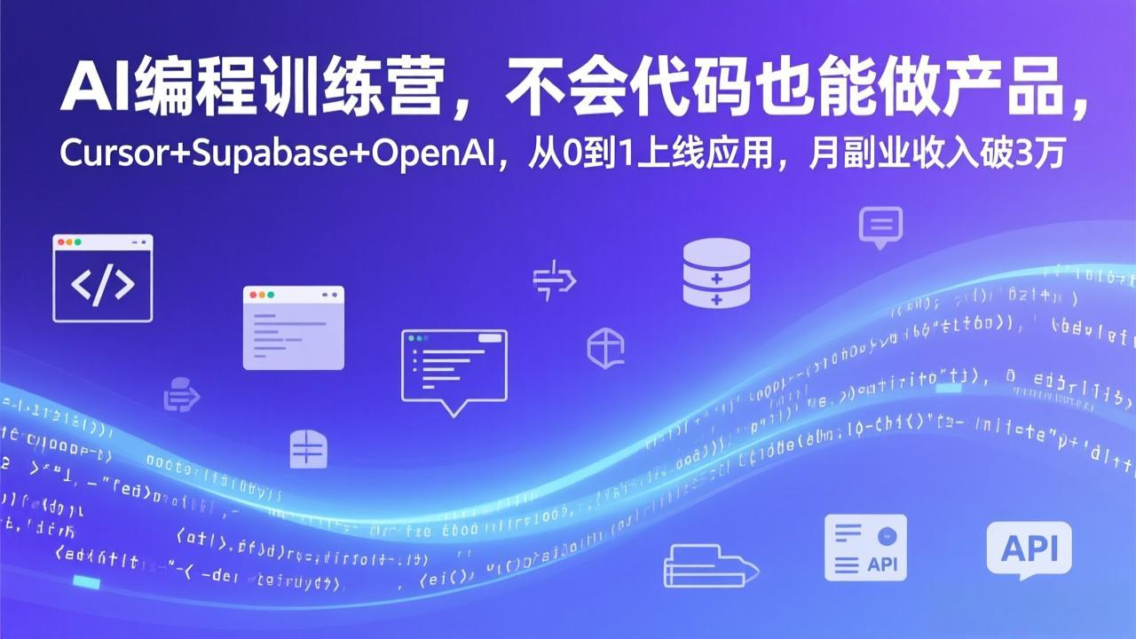AI编程训练营，不会代码也能做产品，Cursor+Supabase+OpenAI，从0到1上线应用，月副业收入破3万