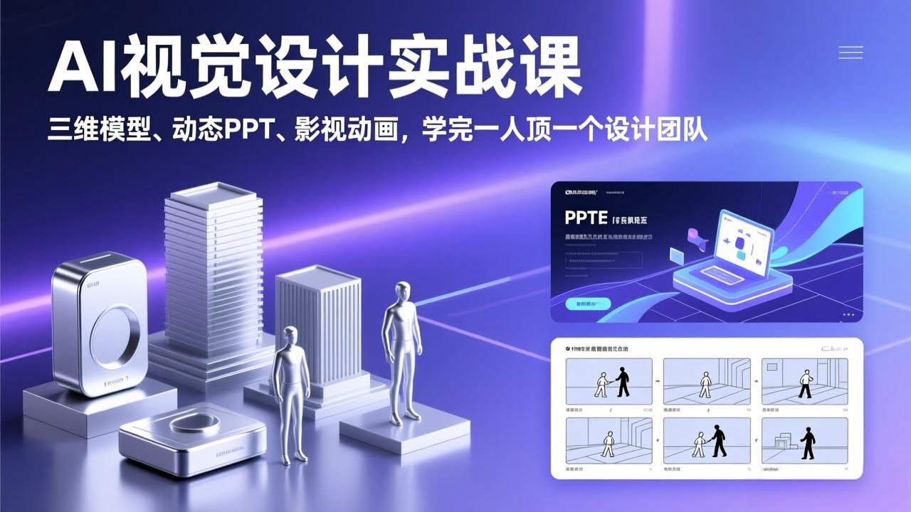 AI视觉设计实战课，三维模型、动态PPT、影视动画，学完一人顶一个设计团队-吾爱自习网