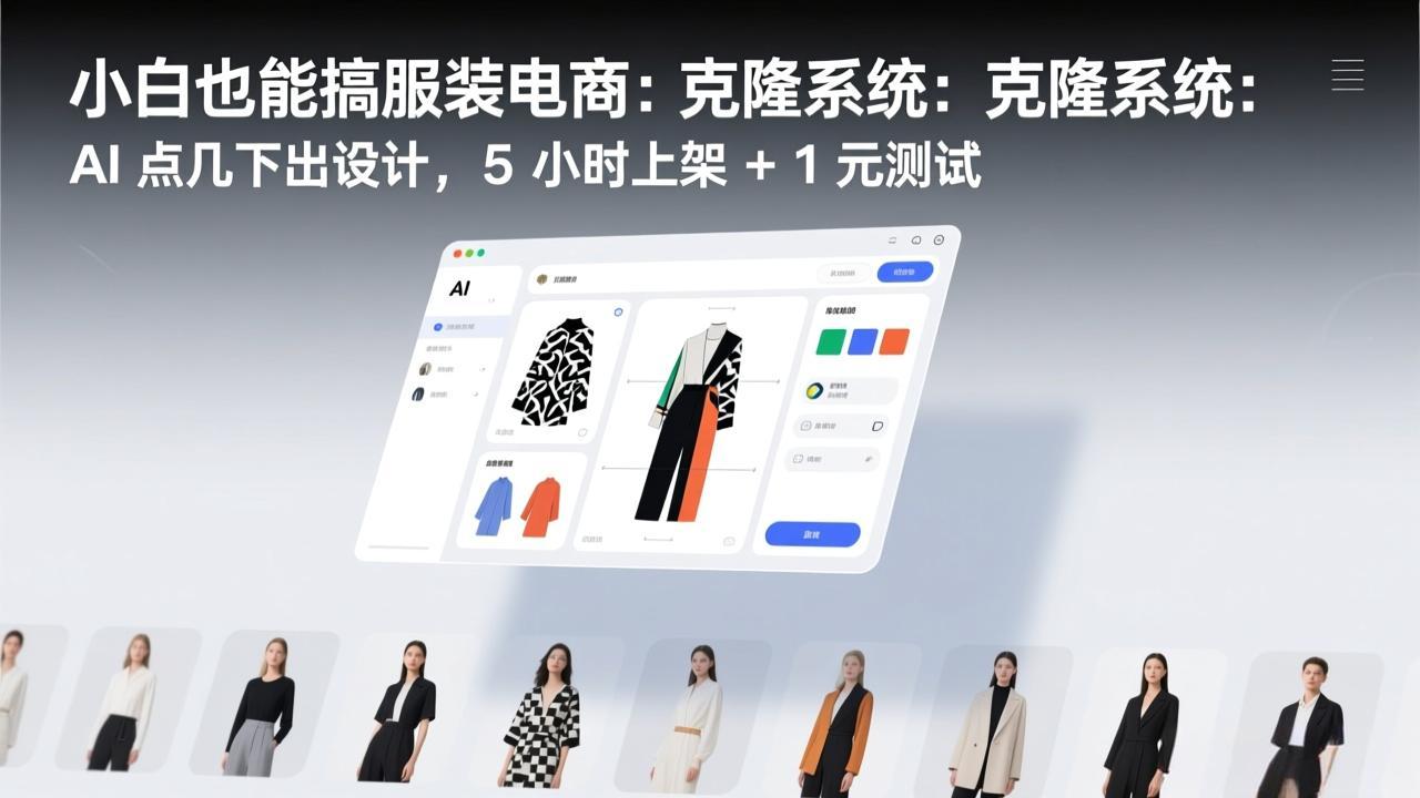 小白也能搞服装电商:克隆系统:AI 点几下出设计,5 小时上架 + 1 元测试网络赚钱,项目资源网,副业资源网,兼职项目,网赚课程-副业赚钱-互联网创业-独家轻创IP大圣网创