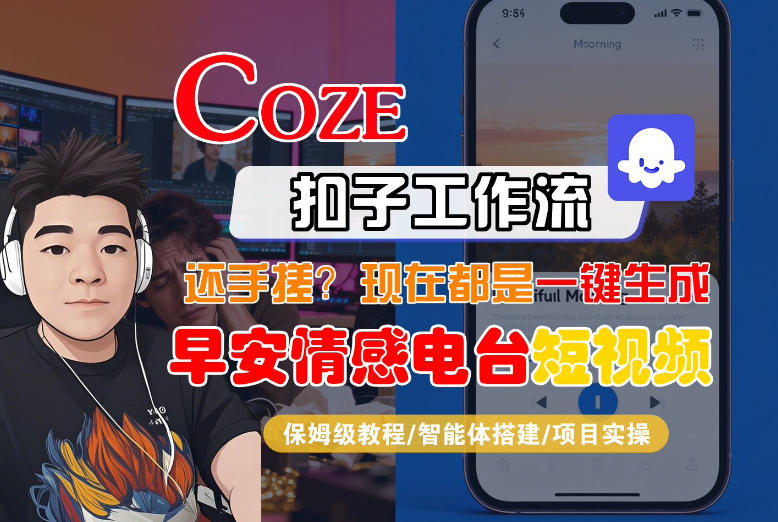 【Coze工作流搭建实操教程】【coze】早安情感电台日签视频还在手动做？用扣子工作流自动生成，省时90%-吾爱自习网