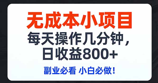 无成本小项目,每天操作几分钟,日收益800+ 副业必看 小白必做!-吾爱自习网