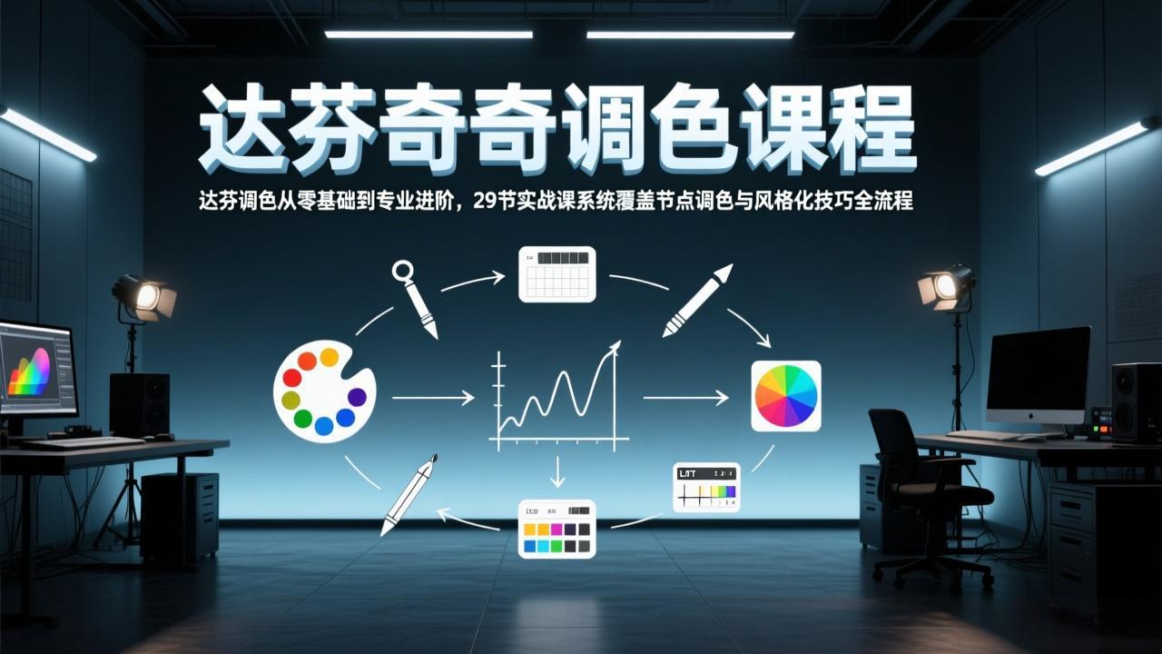 达芬奇调色从零基础到专业进阶,29节实战课系统覆盖节点调色与风格化技巧全流程-吾爱自习网