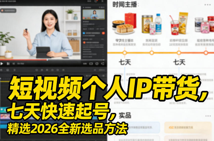 短视频个人IP带货，七天快速起号，精选2026全新选品方法-吾爱自习网