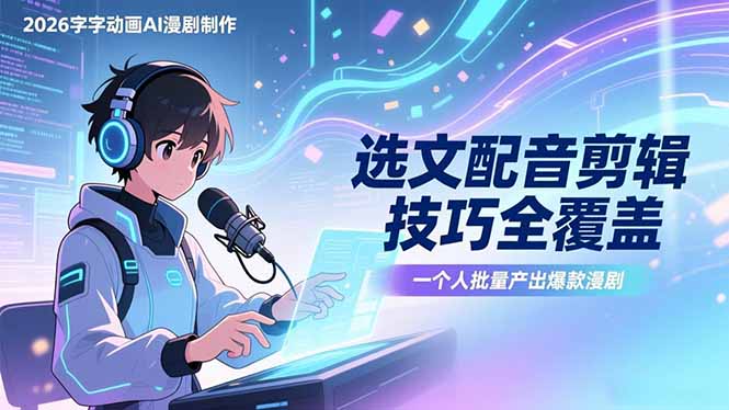 2026字字动画AI漫剧制作-1期，选文配音剪辑技巧全覆盖，一个人就能批量产出爆款漫剧-吾爱自习网