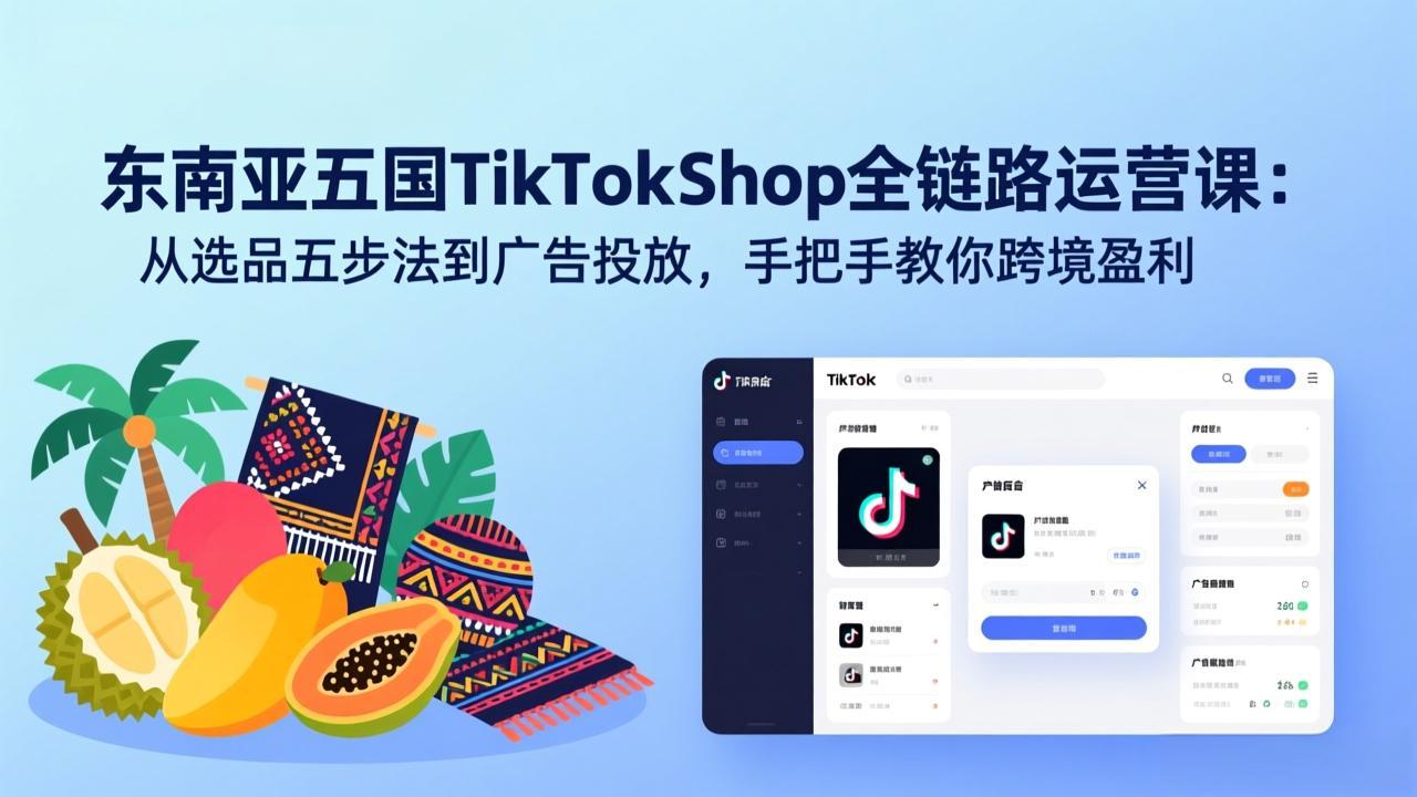 东南亚五国TikTok Shop全链路运营课：从选品五步法到广告投放，手把手教你跨境盈利-世界代码分享网