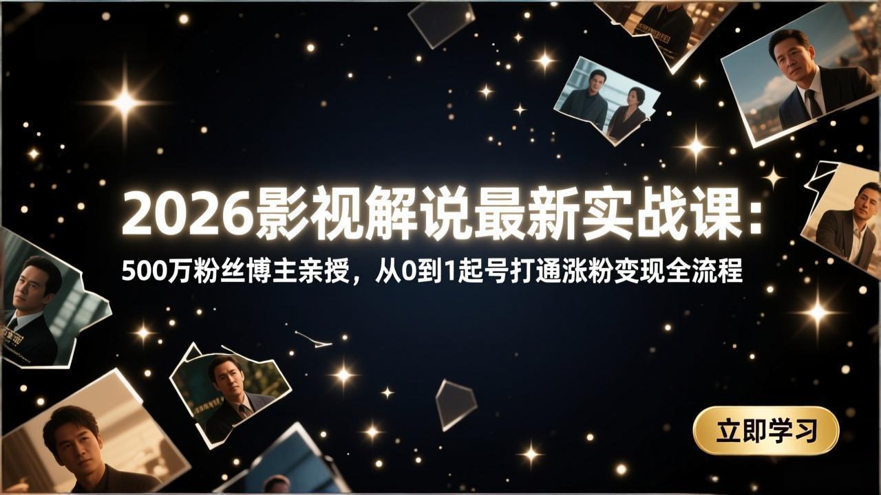 2026影视解说最新实战课：500万粉丝博主亲授，从0到1起号打通涨粉变现全流程-旺仔资源库