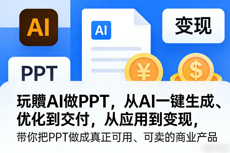 玩賺AI做PPT，从AI一键生成、优化到交付，从应用到变现，带你把PPT做成真正可用、可卖的商业产品-吾爱自习网