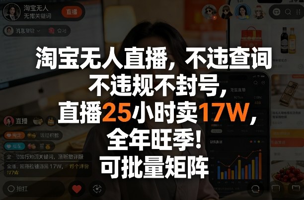 淘宝无人直播，不违规不封号，直播25小时卖17W，全年旺季！可批量矩阵【揭秘】-吾爱自习网