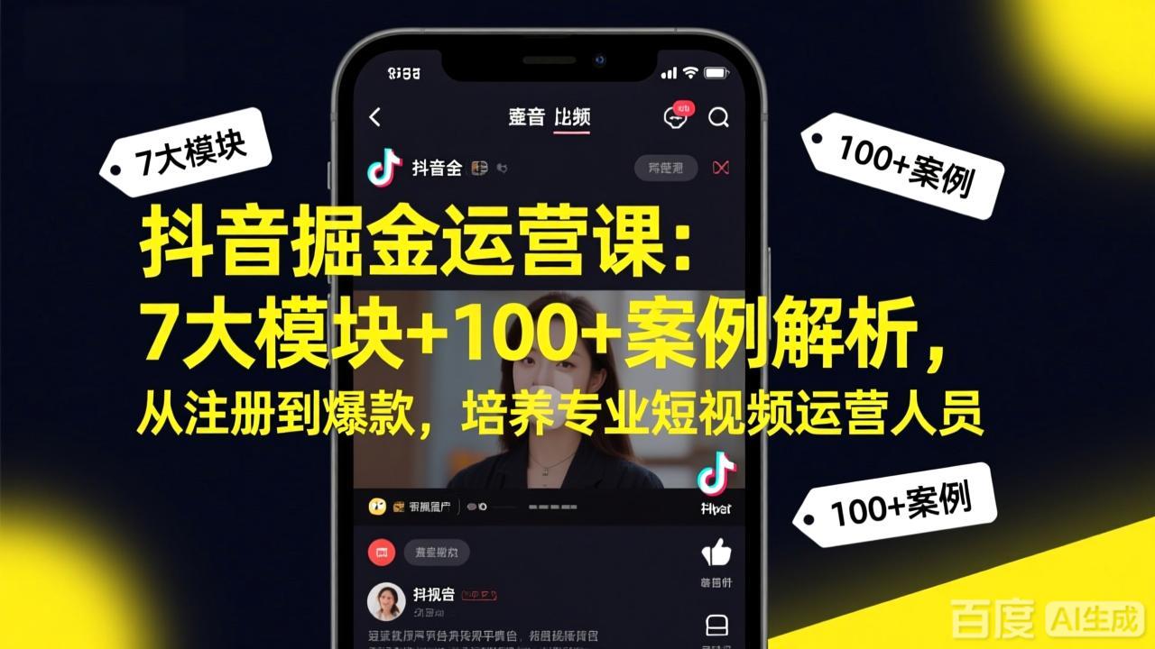 抖音掘金运营课：7大模块+100+案例解析，从注册到爆款，培养专业短视频运营人员-寒山客