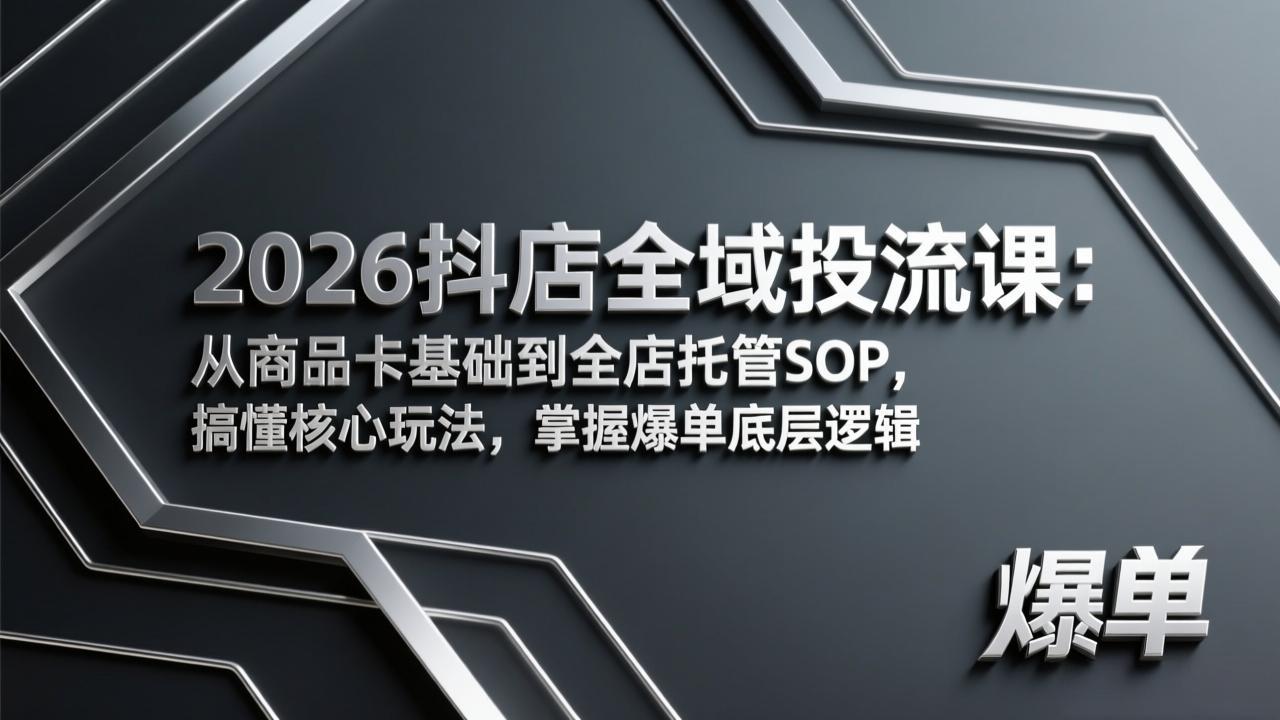 2026抖店全域投流课：从商品卡基础到全店托管SOP，搞懂核心玩法，掌握爆单底层逻辑-吾爱自习网