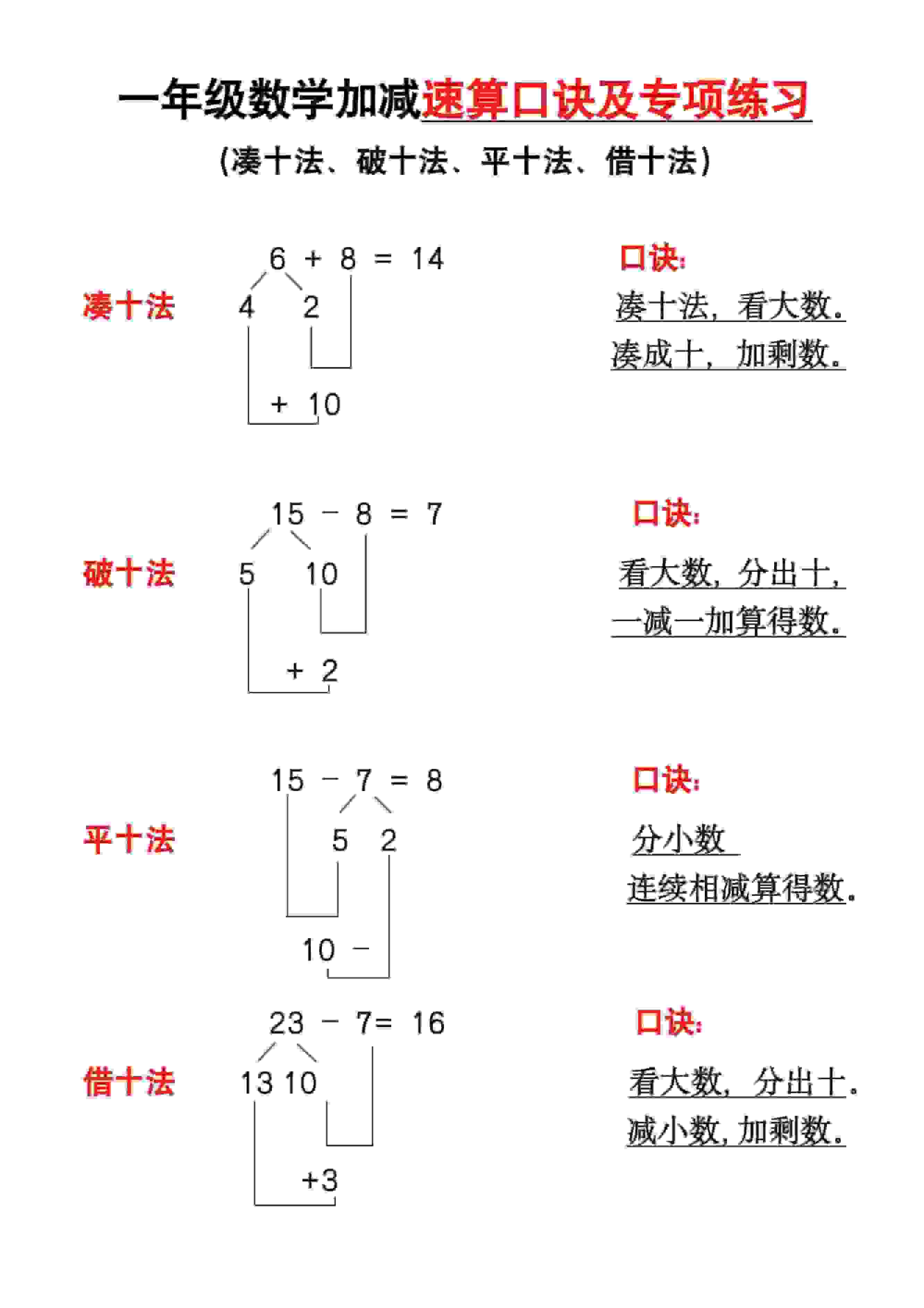 一年级下数学速算口诀及专练-吾爱自习网