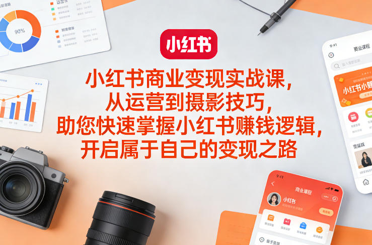 小红书商业变现实战课，从运营到摄影技巧，助您快速掌握小红书賺钱逻辑，开启属于自己的变现之路-吾爱自习网