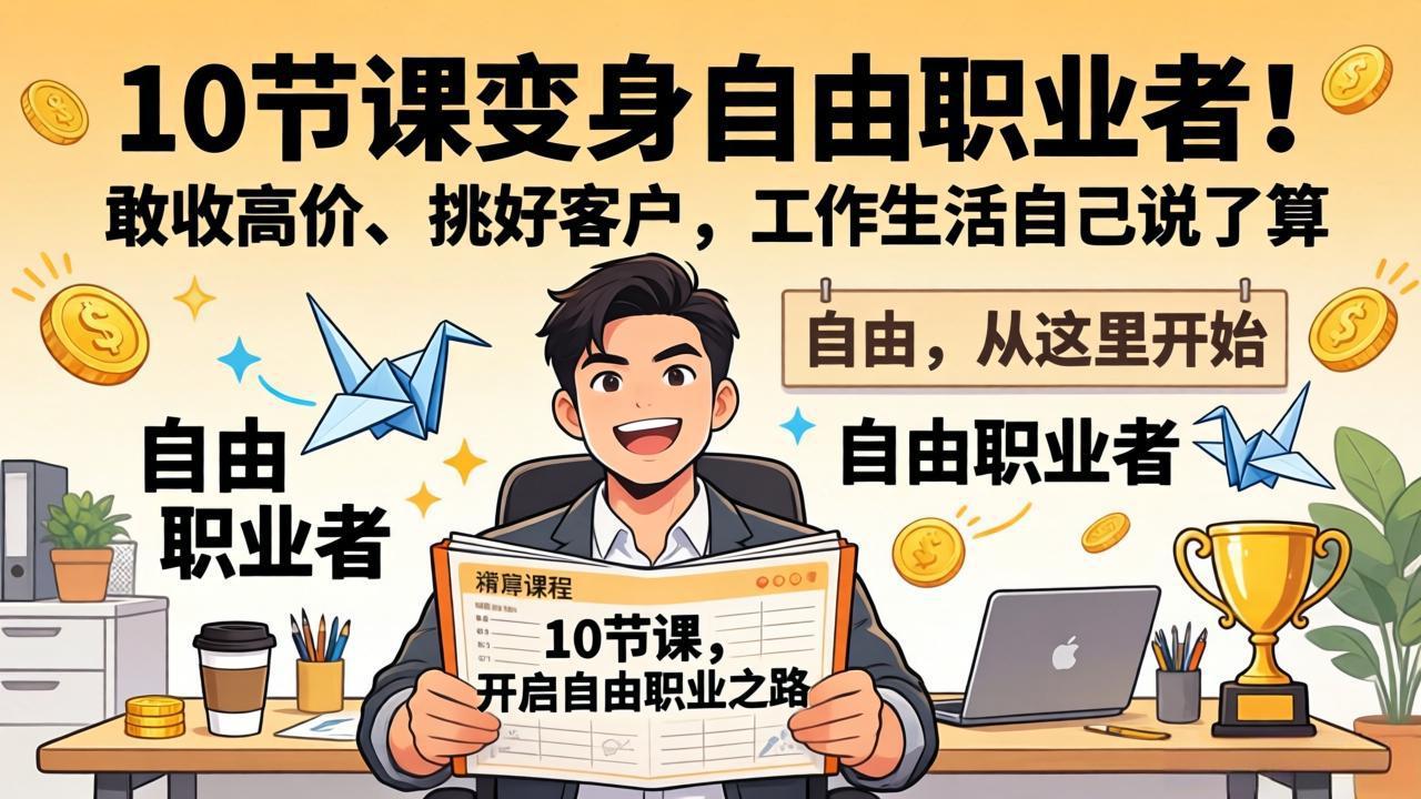 10 节课变身自由职业者！敢收高价、挑好客户，工作生活自己说了算-吾爱自习网