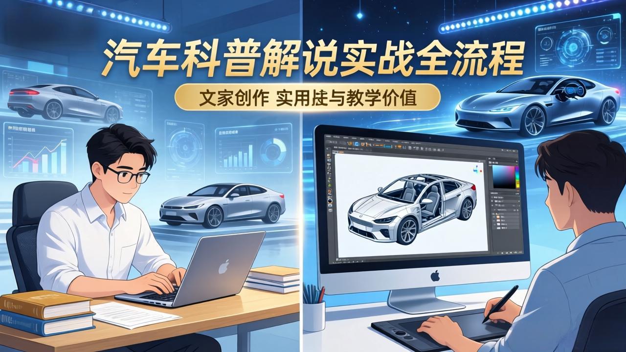 抖音汽车科普解说实战：文案+动画+画面处理+去水印全流程，打造专业汽车科普视频-吾爱自习网