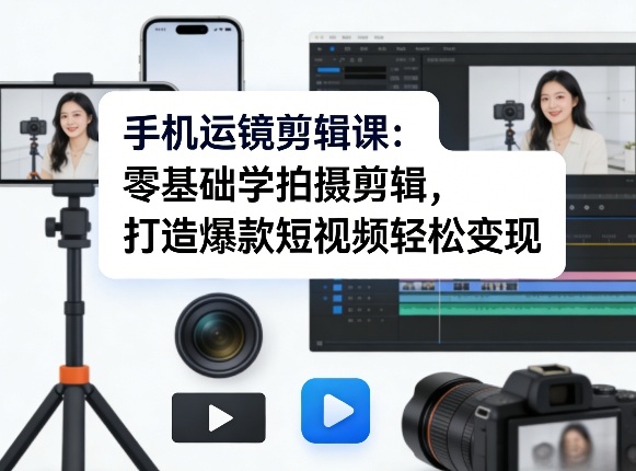 手机运镜剪辑课：零基础学拍摄剪辑，打造爆款短视频轻松变现-我爱发帖