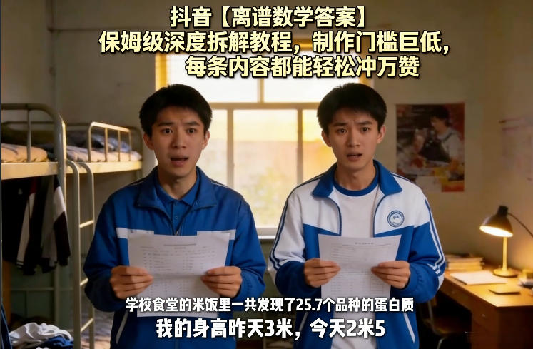 抖音【离谱数学答案】保姆级深度拆解教程，制作门槛巨低，每条内容都能轻松冲万赞，附详细步骤-chywc