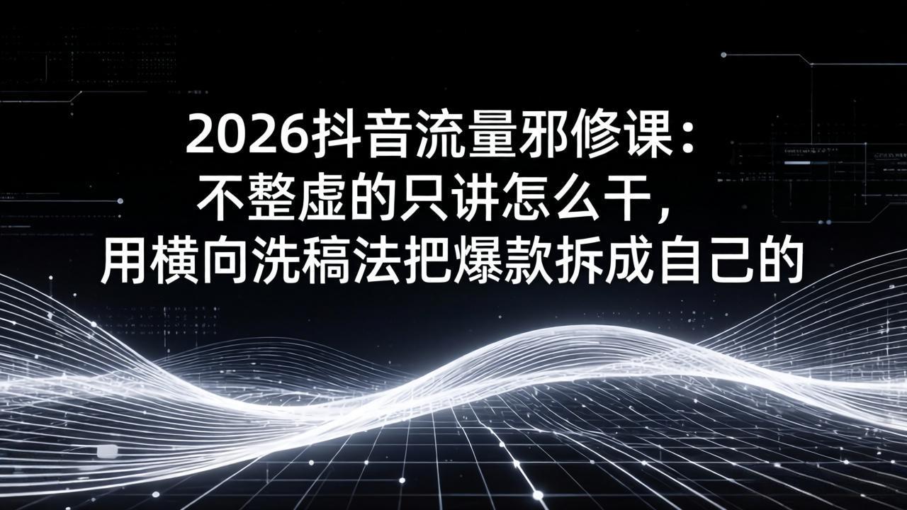 2026抖音流量邪修课:不整虚的只讲怎么干,用横向洗稿法把爆款拆成自己的采购|汽车产业|汽车配件|机加工企业家交流社群中心