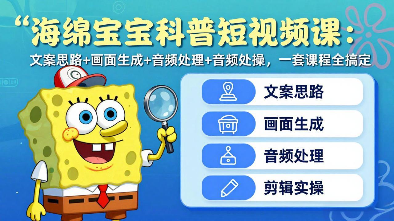 海绵宝宝科普短视频课:文案思路+画面生成+音频处理+剪辑实操,一套课程全搞定-我爱发帖