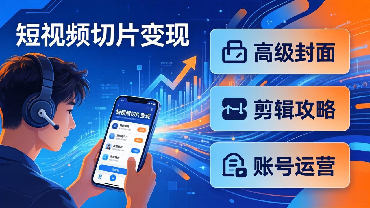 短视频切片变现速成班2.0：高级封面+剪辑攻略+账号运营，0基础小白快速入局副业-吾爱自习网