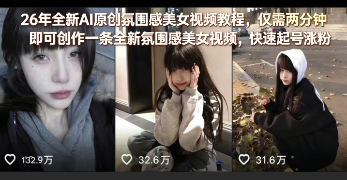 26年全新AI原创氛围感美女视频教程，仅需两分钟即可创作一条全新氛围感美女视频，快速起号涨粉-我爱发帖