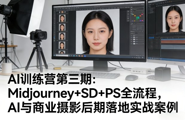 AI训练营第三期：Midjourney+SD+PS全流程，AI与商业摄影后期落地实战案例-吾爱自习网