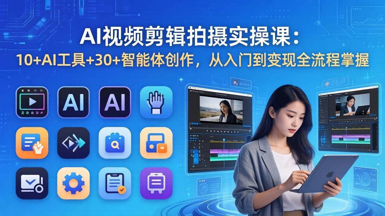 AI 视频剪辑拍摄实操课：10+AI工具+30+智能体创作，从入门到变现全流程掌握-我爱发帖