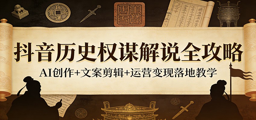 抖音历史权谋解说全攻略:AI创作+文案剪辑+运营变现落地教学-吾爱自习网
