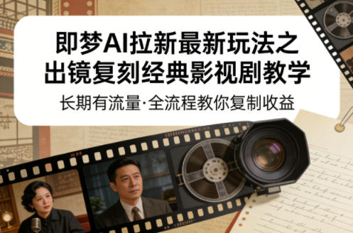 即梦AI拉新最新玩法之出镜复刻经典影视剧教学，长期有流量，全流程教你复制收益-吾爱自习网