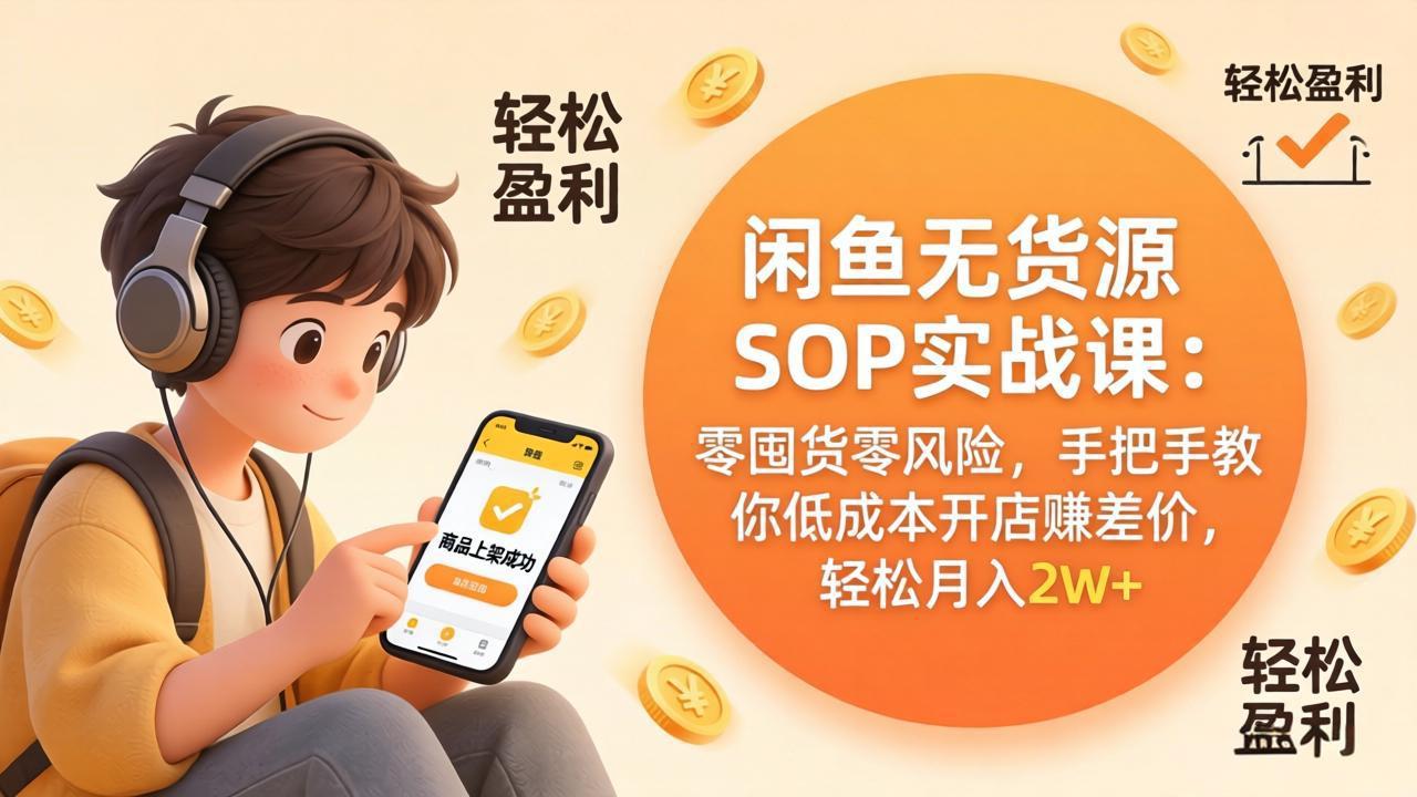 闲鱼无货源SOP实战课：零囤货零风险，手把手教你低成本开店赚差价，轻松月入2w+-我爱发帖