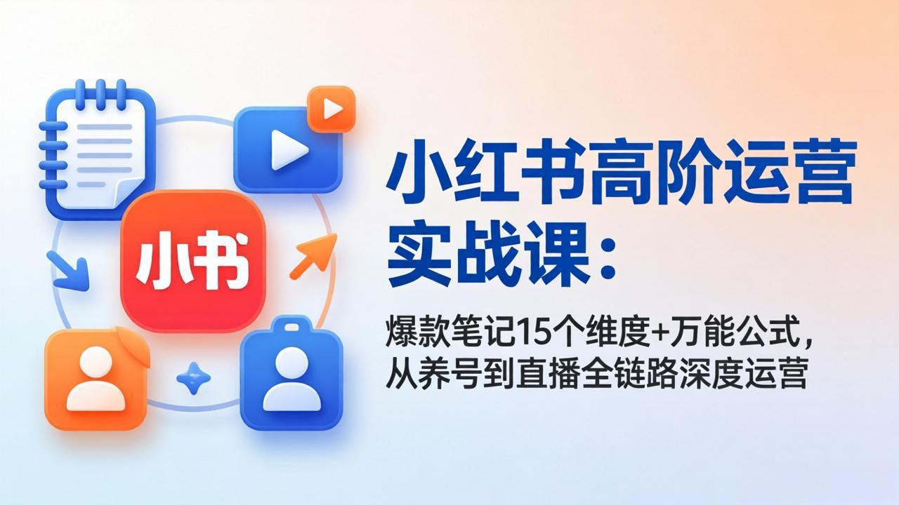 小红书高阶运营实战课:爆款笔记15个维度+万能公式,从养号到直播全链路深度运营-我爱发帖