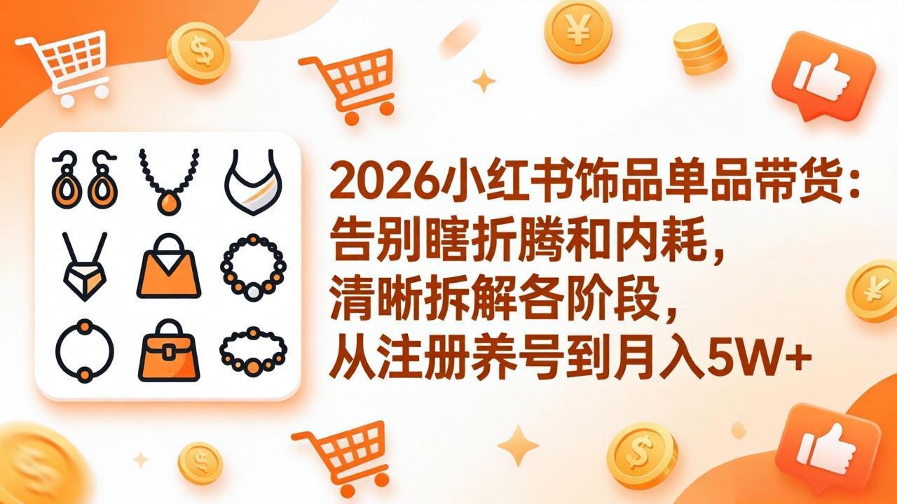 2026小红书饰品单品带货：告别瞎折腾和内耗，清晰拆解各阶段，从注册养号到月入5W+-新时光资源网