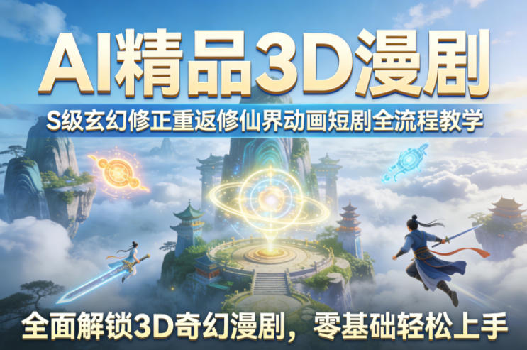 AI精品3D漫剧S级玄幻修正重返修仙界动画短剧全流程教学，全面解锁3D奇幻漫剧，零基础轻松上手-新时光资源网