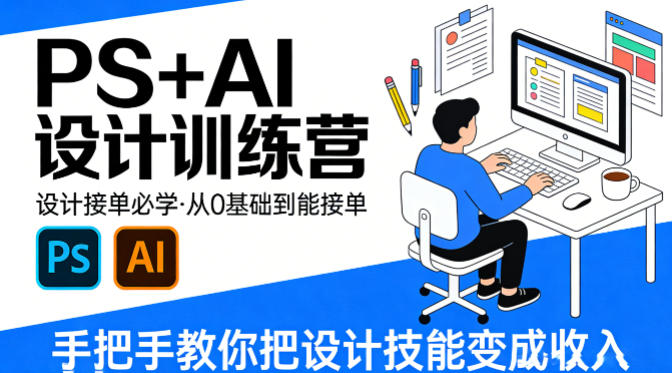 设计接单必学，PS+AI设计训练营，从0基础到能接单，手把手教你把设计技能变成收入-新时光资源网