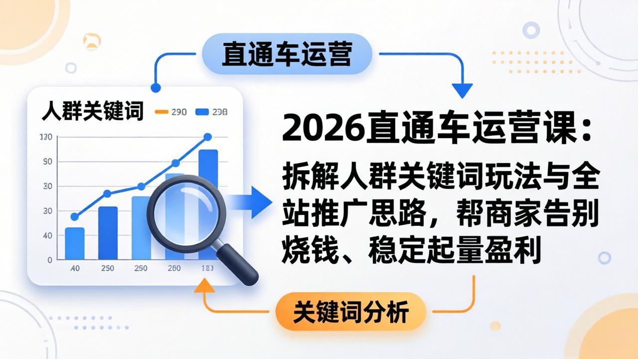 2026直通车运营课：拆解人群关键词玩法与全站推广思路，帮商家告别烧钱、稳定起量盈利福星网赚创业资源-网赚项目-副业赚钱-互联网创业-资源整合福星网赚资源