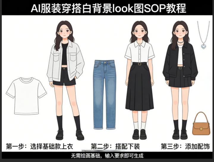 AI服装穿搭白背景look图SOP教程，不用会画画，提几句具体要求，AI就能还你一个奇迹-吾爱自习网