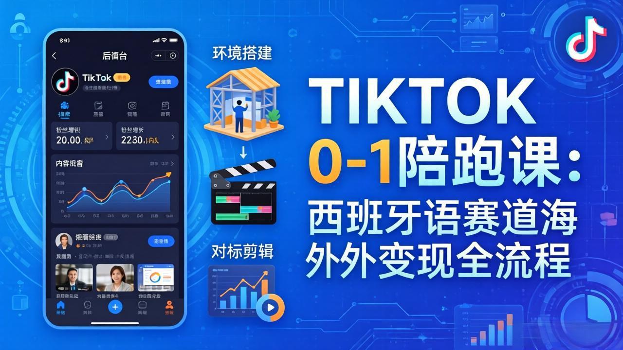 TIKTOK 0-1 陪跑课：从环境搭建到刷对标剪辑，西班牙语赛道海外变现全流程-我爱发帖