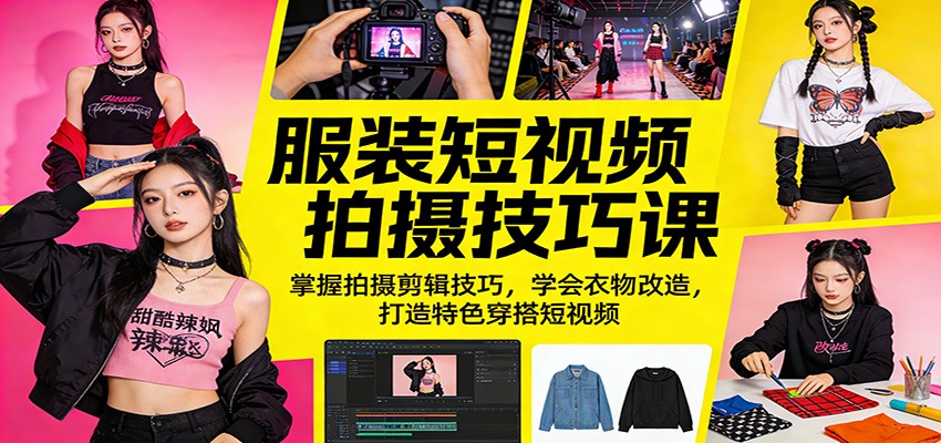 服装短视频拍摄技巧课：掌握拍摄剪辑技巧，学会衣物改造，打造特色穿搭短视频-吾爱自习网