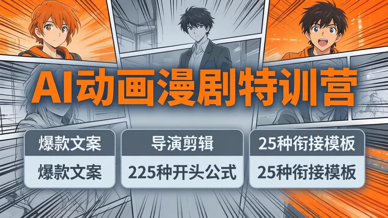 AI动画漫剧特训营:爆款文案+导演剪辑:225种开头公式+25种衔接模板,两小时剪电影级大片-创领云聚