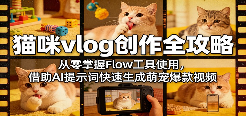 猫咪vlog创作全攻略：从零掌握Flow工具使用，借助AI提示词快速生成萌宠爆款视频-吾爱自习网