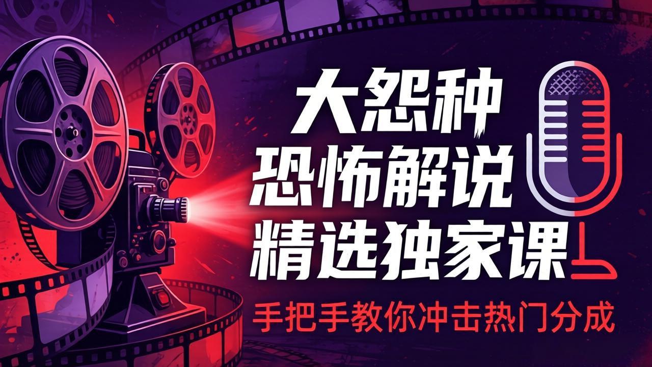 大怨种恐怖解说精选独家课：电影下载+文案配音+片头封面，手把手教你冲击热门分成网络赚钱,项目资源网,副业资源网,兼职项目,网赚课程-副业赚钱-互联网创业-独家轻创IP大圣网创