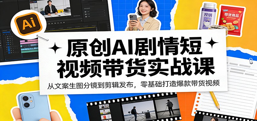 原创AI剧情短视频带货实战课：从文案生图分镜到剪辑发布，零基础打造爆款带货视频-吾爱自习网