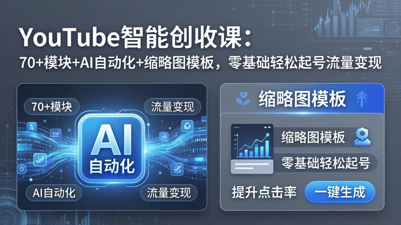 YouTube智能创收课：70+模块+AI自动化+缩略图模板，零基础轻松起号流量变现-吾爱自习网