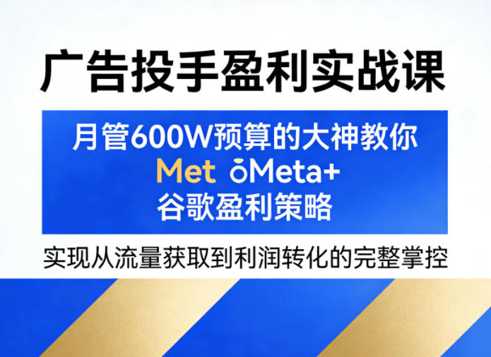 广告投手盈利实战课，月管600W预算的大神教你Meta+谷歌盈利策略，实现从流量获取到利润转化的完整掌控-我爱发帖