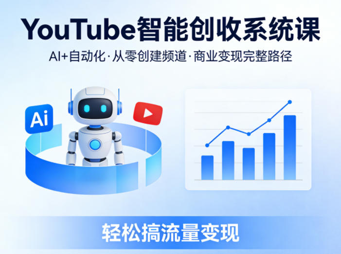 YouTube智能创收系统课，AI+自动化，从零创建YouTube频道并实现商业变现的完整路径，轻松搞流量变现-吾爱自习网